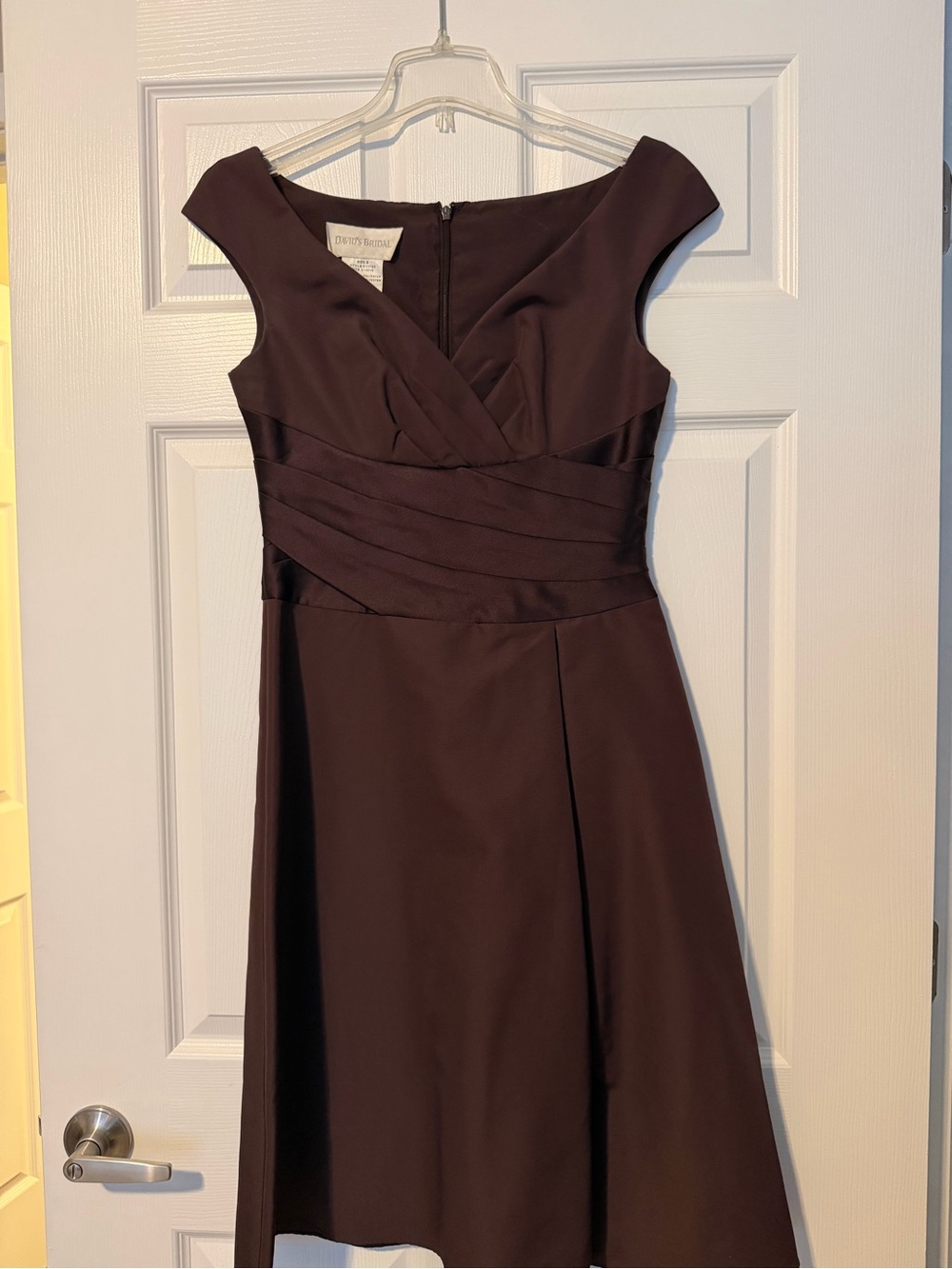 David's Bridal Dark Chocolate Brown Midi A-Line Dress